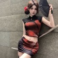 晕染盘扣短版旗袍上衣+短裤裙套装